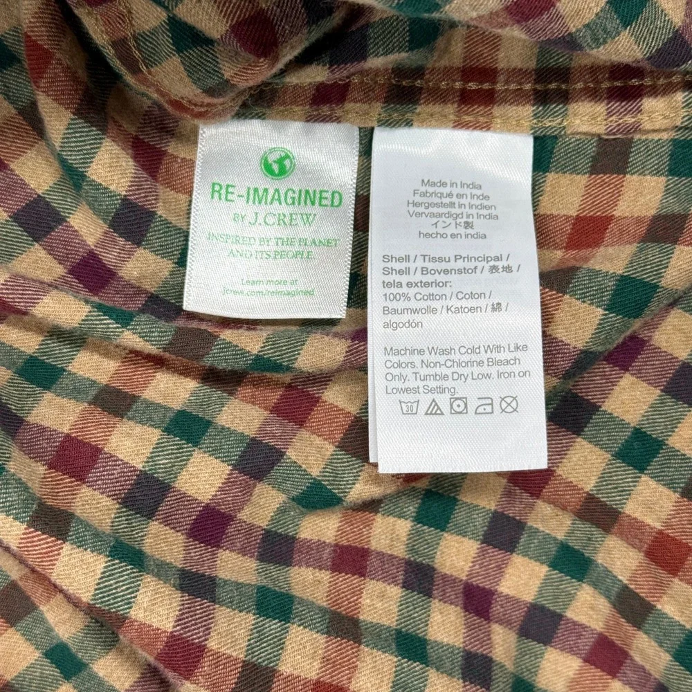 J. Crew Brushed Twill Shirt Mens XL Red Green Plaid Classic Fit Button Down‎